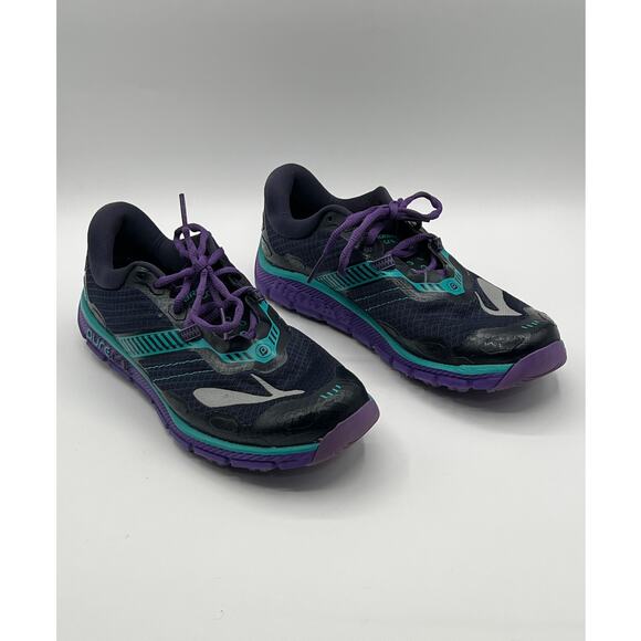 BROOKS WOMENS PURE GRIT 5 TRAIL RUNNING SNEAKER SHOE NAVY PURPLE TEAL SIZE 9 - Picture 1 of 11